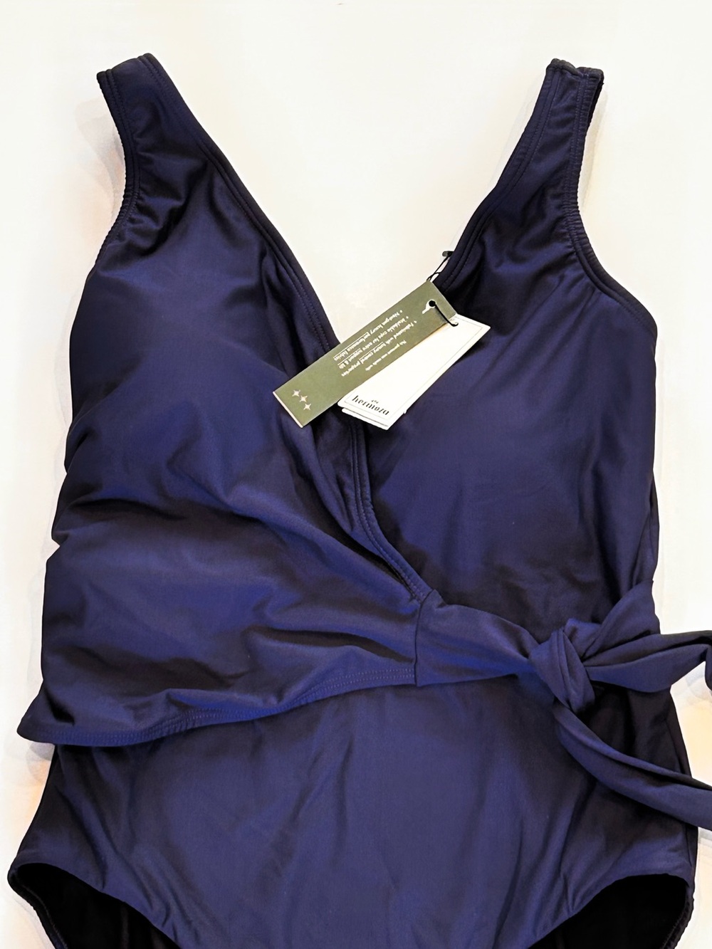 Hermoza Karen Navy Blue One-Piece V-neck Wrap Side Tie Swimsuit Women’s 8 NEW - Picture 6 of 16